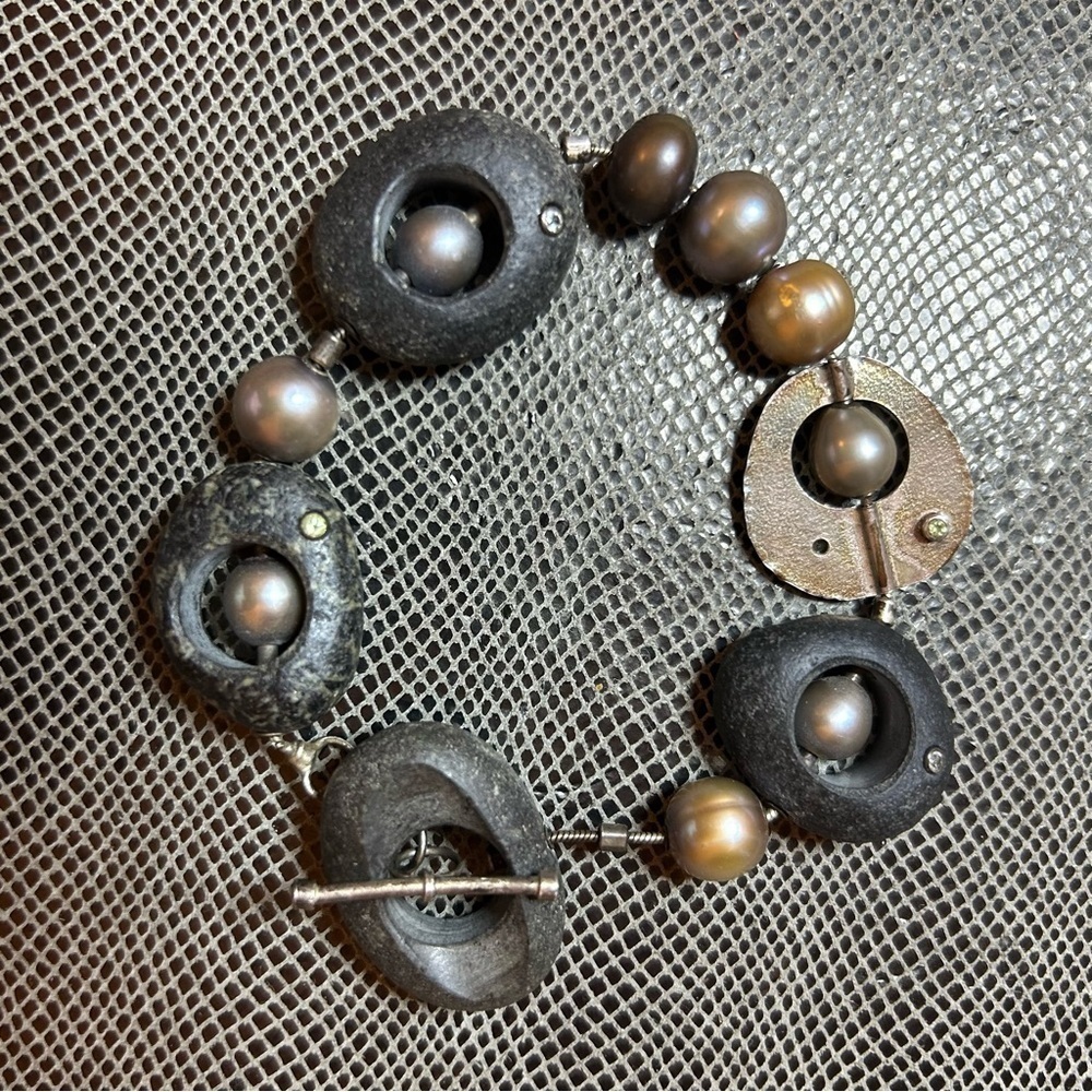 Finely Crafted Found Beach Rocks and Multi Colored Pearls and Gem Stones - Picture 3 of 5